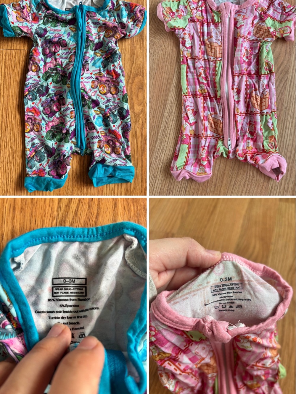 Baby Girls Monster Truck & Strawberry Short Cake Shortie Bamboo with Zipper